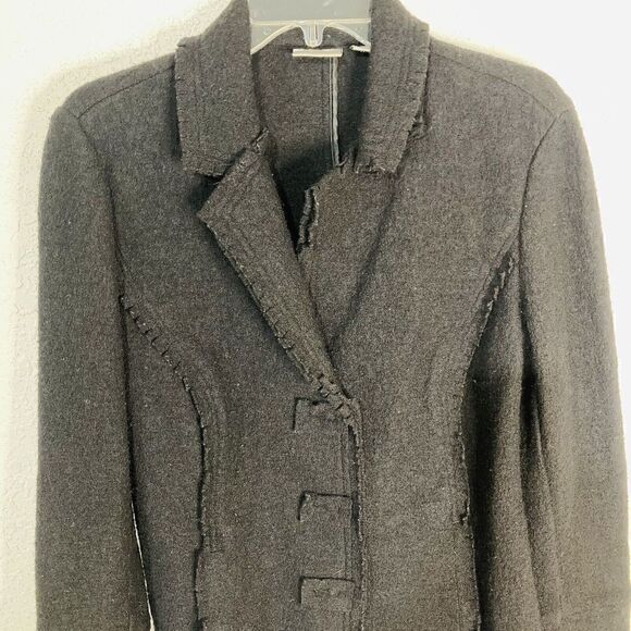 Chico's 100% Wool Coat Black Snap Collar Long Sleeve Jacket Women Size‎ 0 (S/4) - Picture 1 of 12